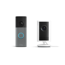 Gespikkeld – grijs:Battery Video Doorbell (nieuwste generatie) + Indoor Camera Plus (wit)