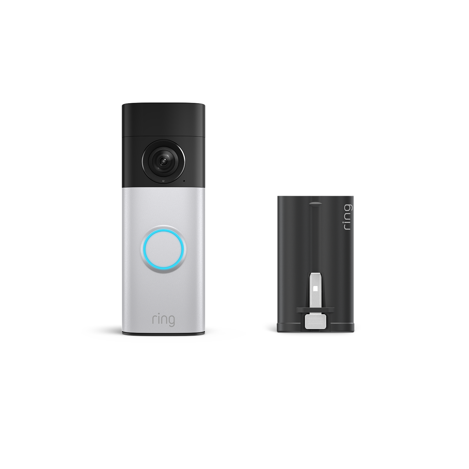 Zilver-nikkel:Battery Video Doorbell Plus (nieuwste generatie) + Ultrakrachtige verwisselbare batterij