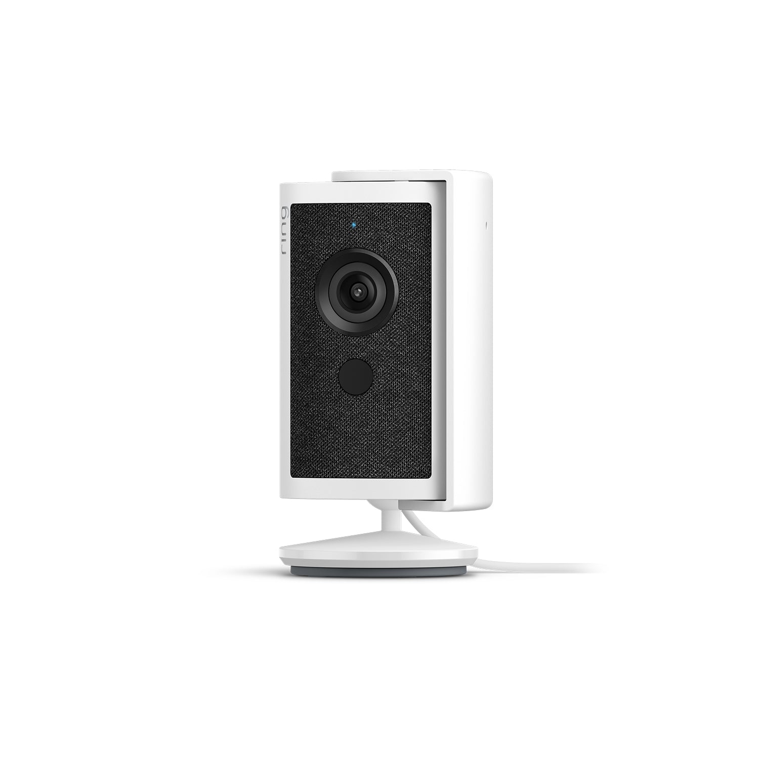 Wit:Ring Indoor Cam 4K zwart op een witte achtergrond