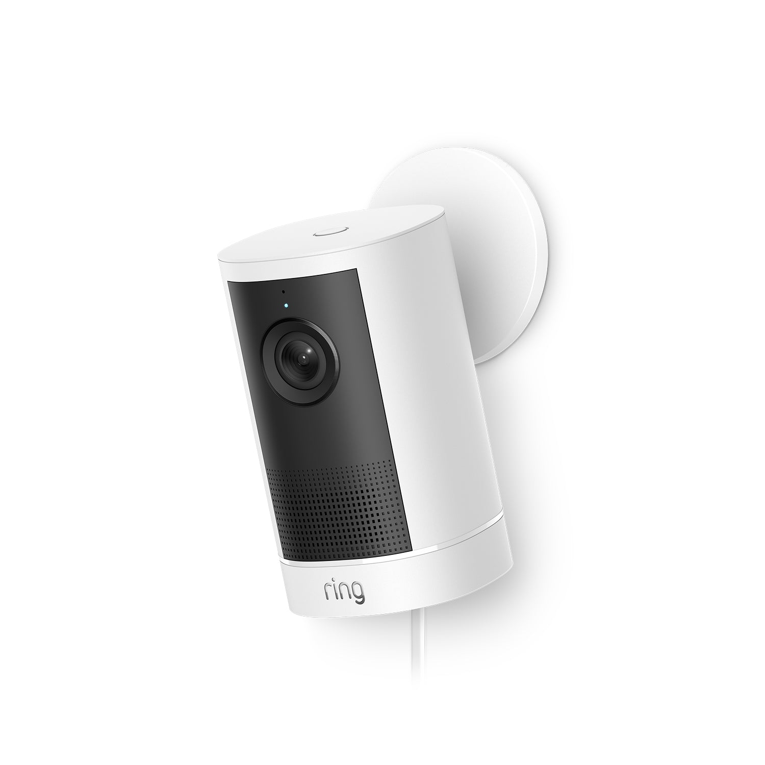 Witte Ring Outdoor Camera 4K Plus Plug-in op ronde muurbeugel, licht naar beneden gericht