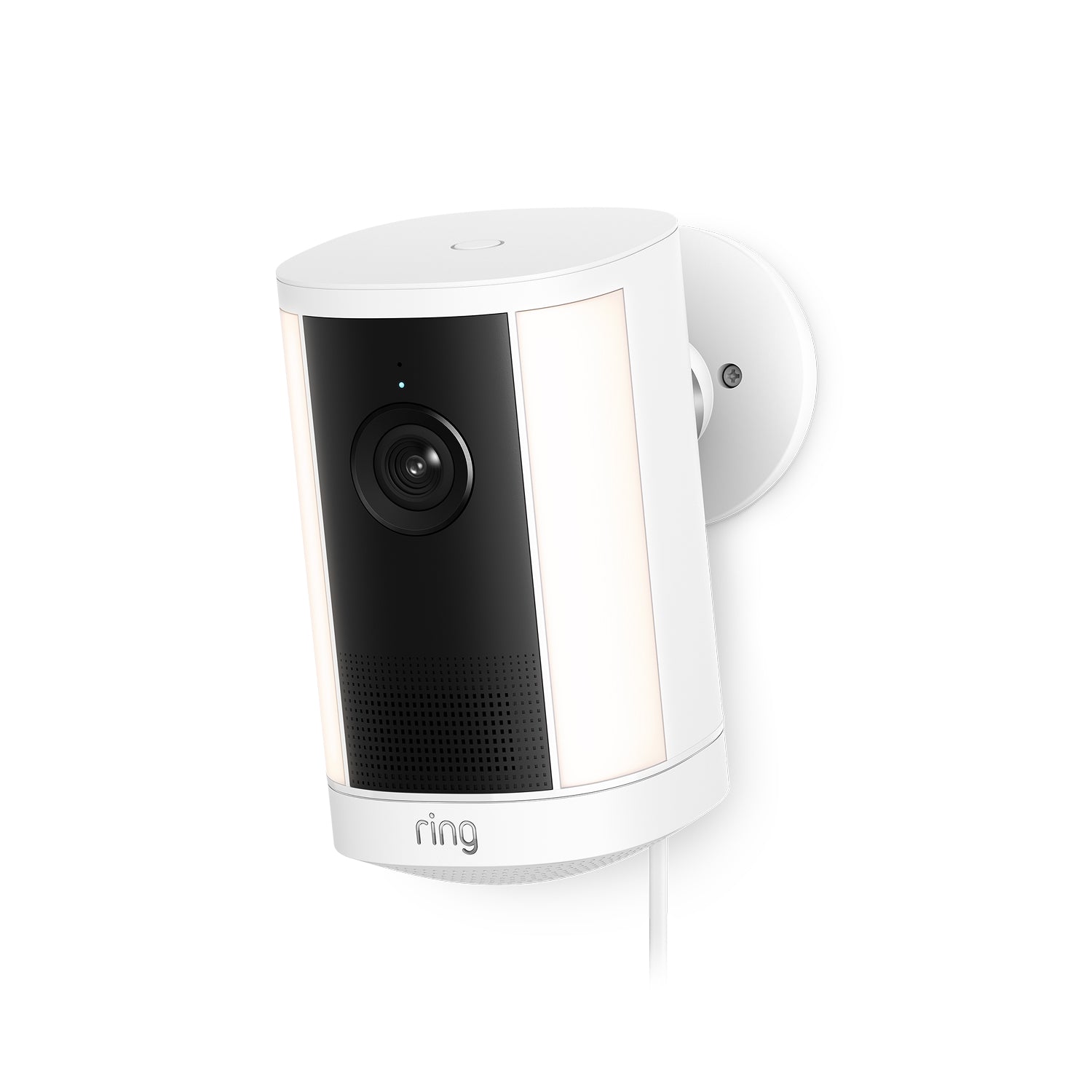 Ring Spotlight Camera Plus Plug-in wit met verstelbare montagebeugel op neutrale achtergrond