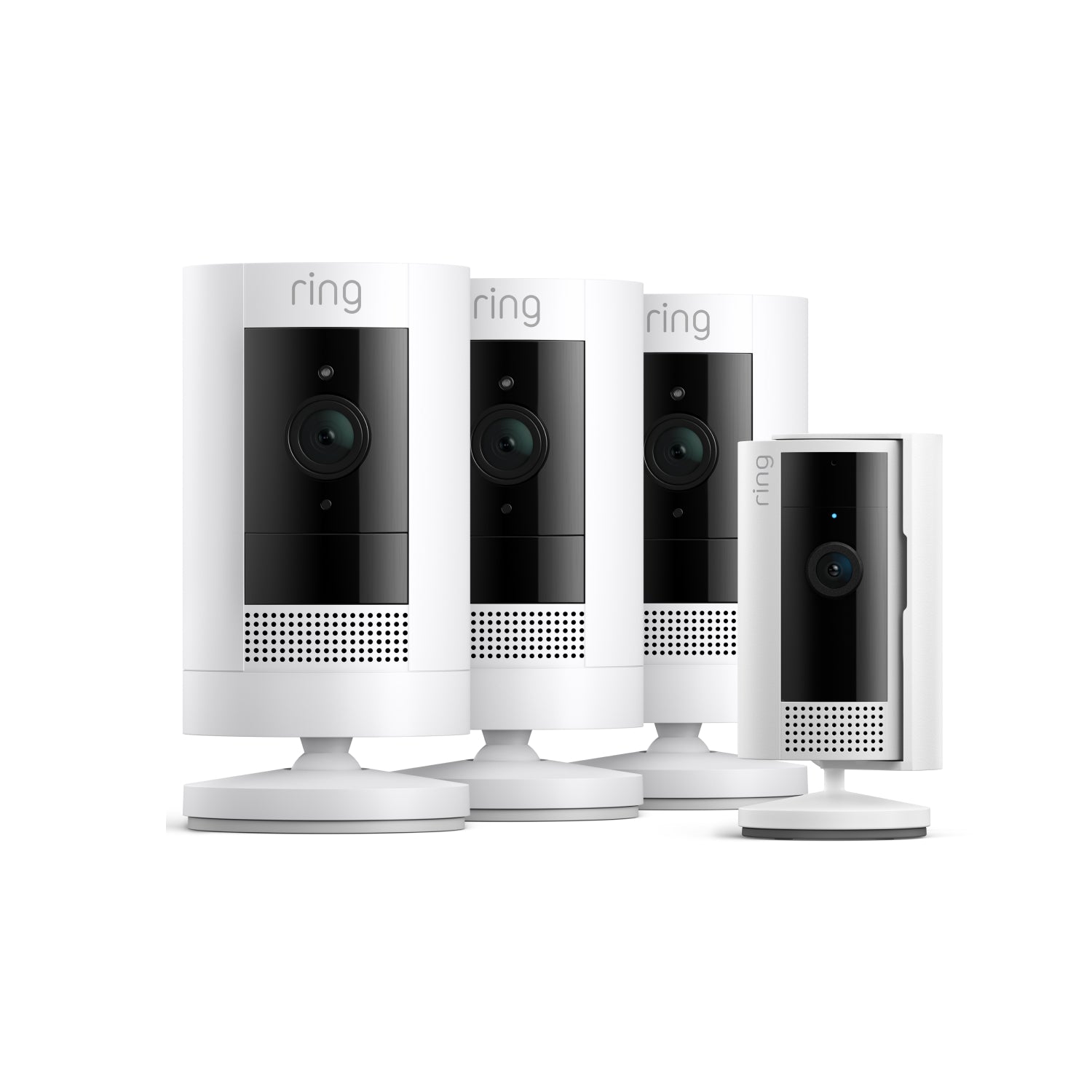 Wit:3-Pack Buitencamera op batterij + Indoor Camera (2de generatie) (Stick Up Cam + Indoor Camera)