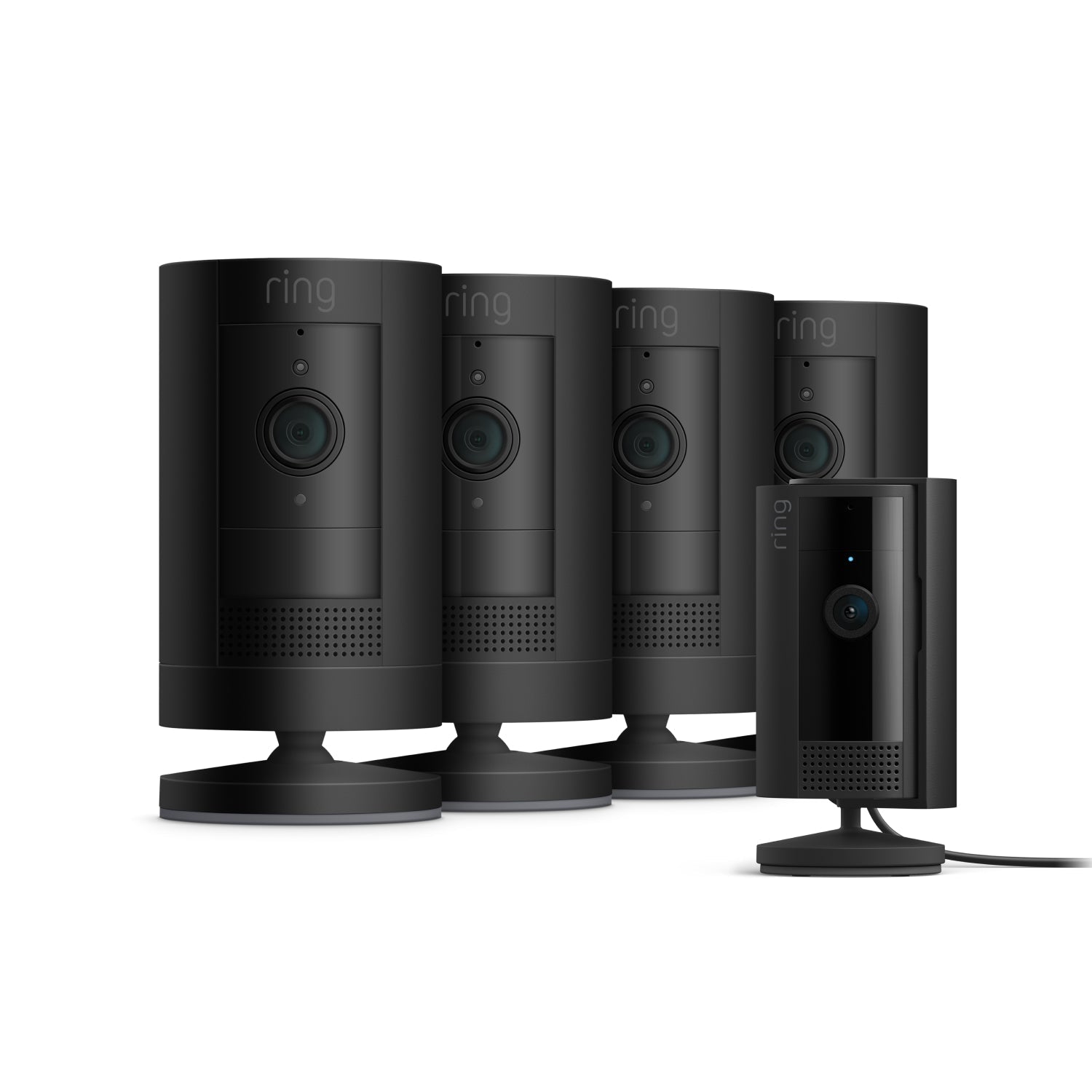 Zwart:4-Pack Buitencamera op batterij + Indoor Camera (2de generatie) (Stick Up Cam + Indoor Camera)