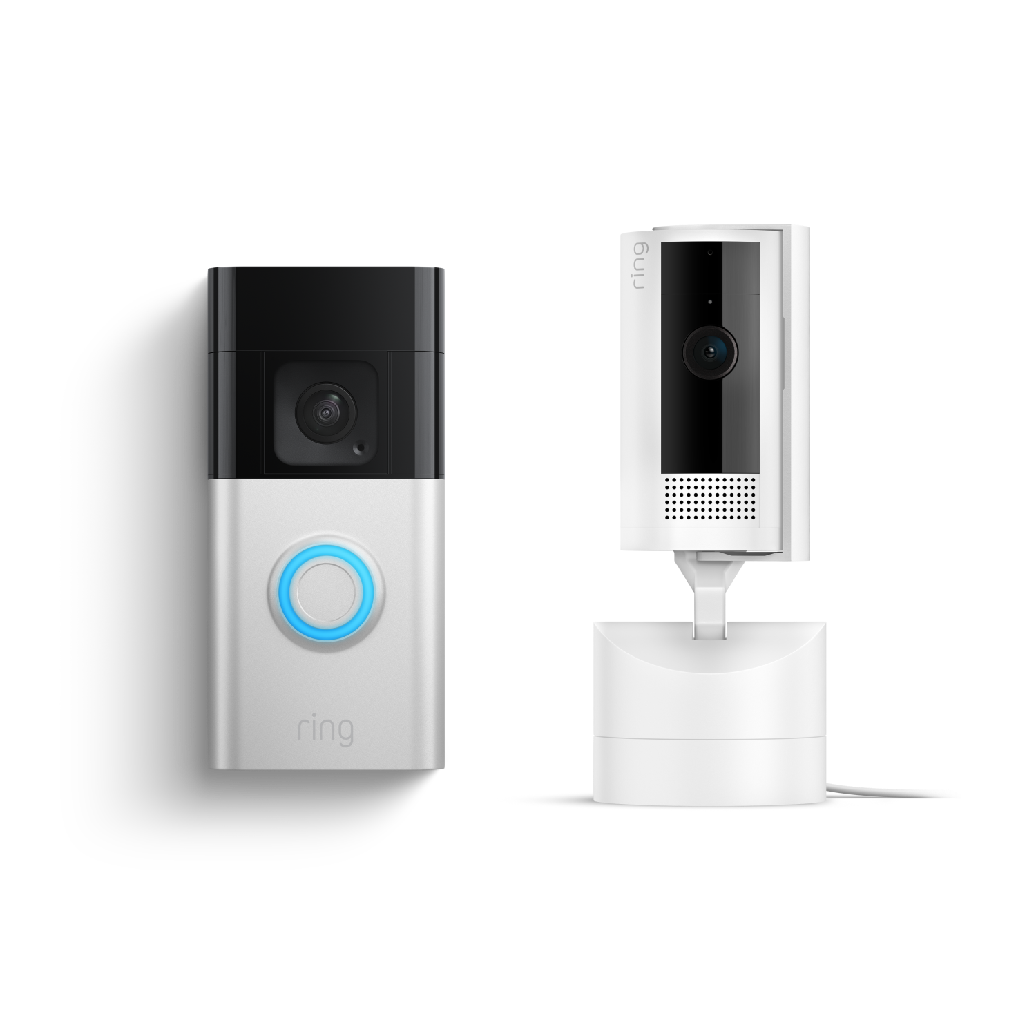 Nikkel-satijn:Draai- en kantelbare binnencamera + Videodeurbel Plus op batterij (Pan-Tilt Indoor Camera + Battery Video Doorbell Plus)