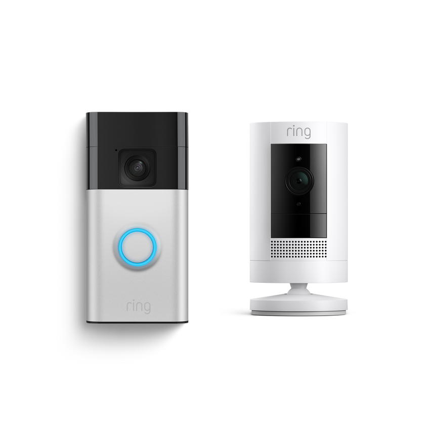 Nikkel-satijn:Videodeurbel op batterij + Buitencamera op batterij (Battery Video Doorbell + Stick Up Cam)