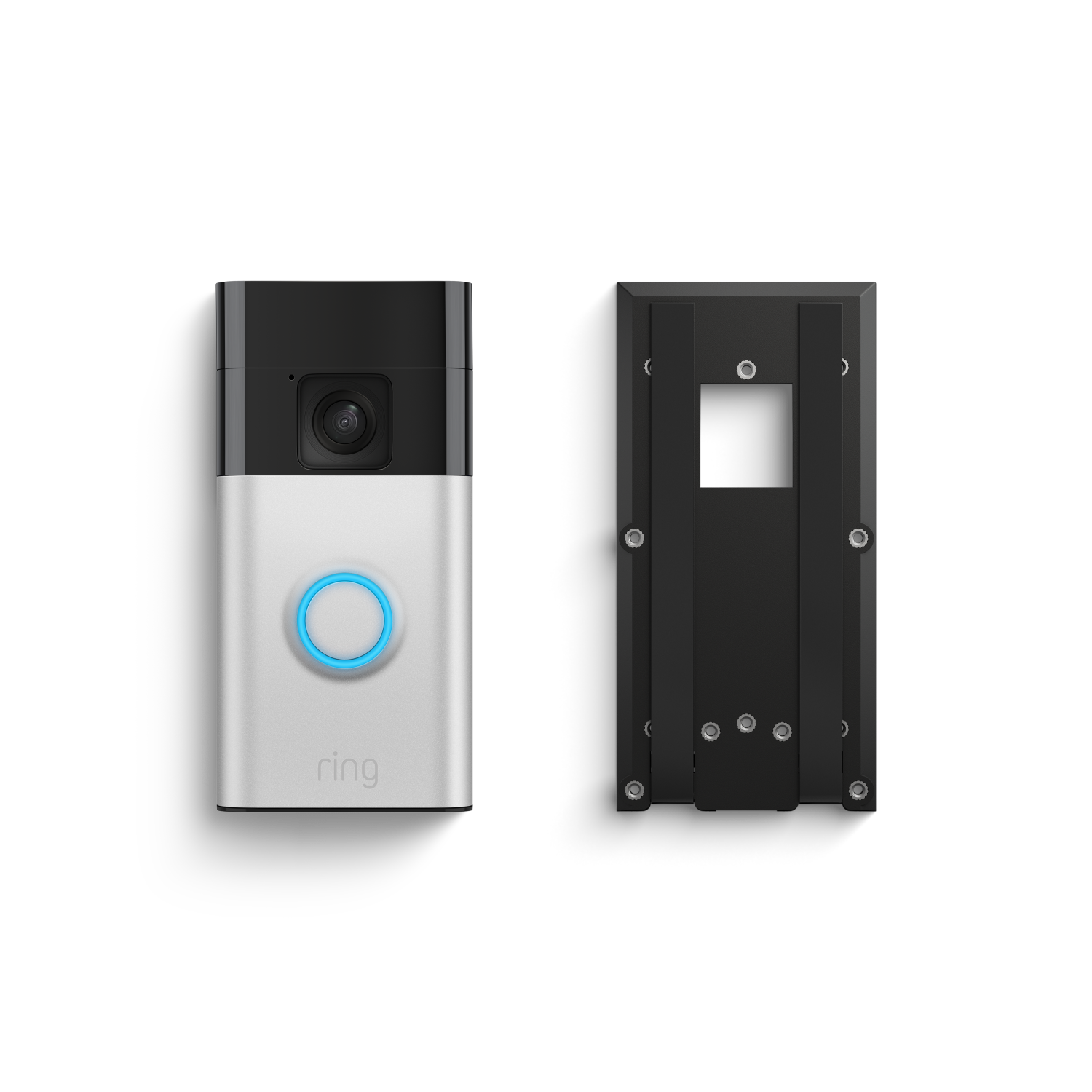 Nikkel-satijn:Videodeurbel op batterij + montagesteun met plaklaag (Battery Video Doorbell + No-Drill Mount)